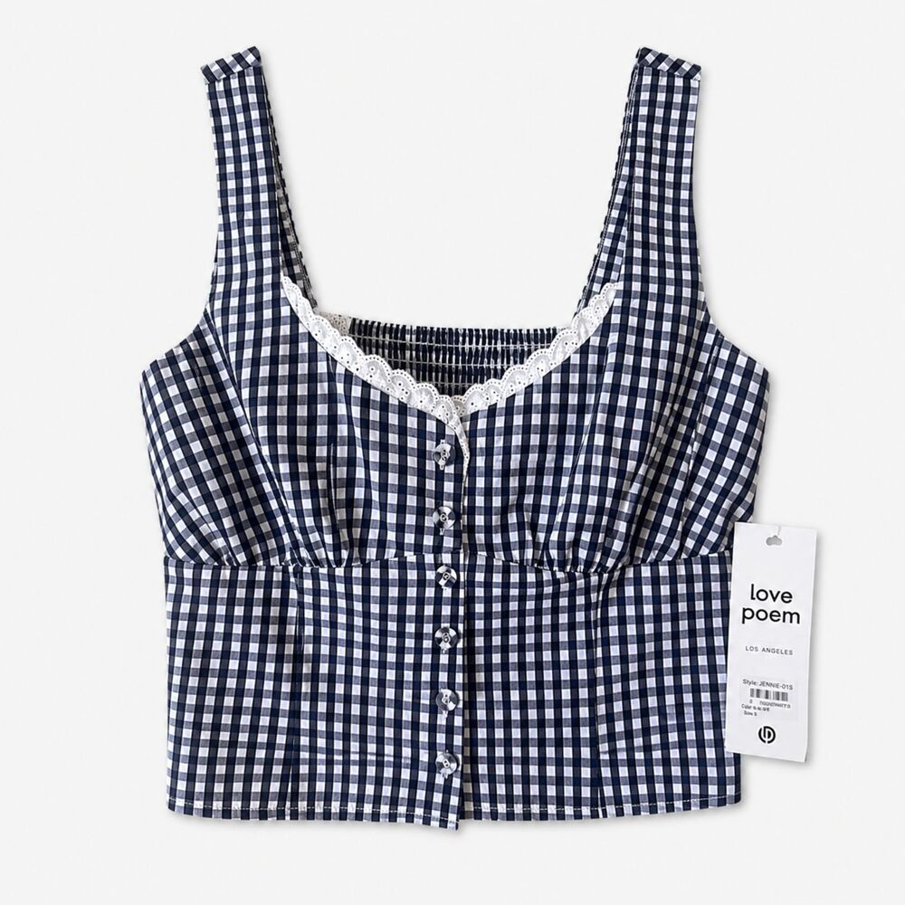 NWT Love Poem Gingham Lace Trim Corset Style Crop Top Size Small Cottagecore